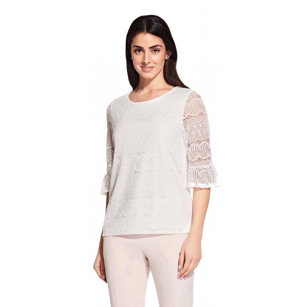 NWT ADRIANNA PAPELL white lace bell sleeve top M